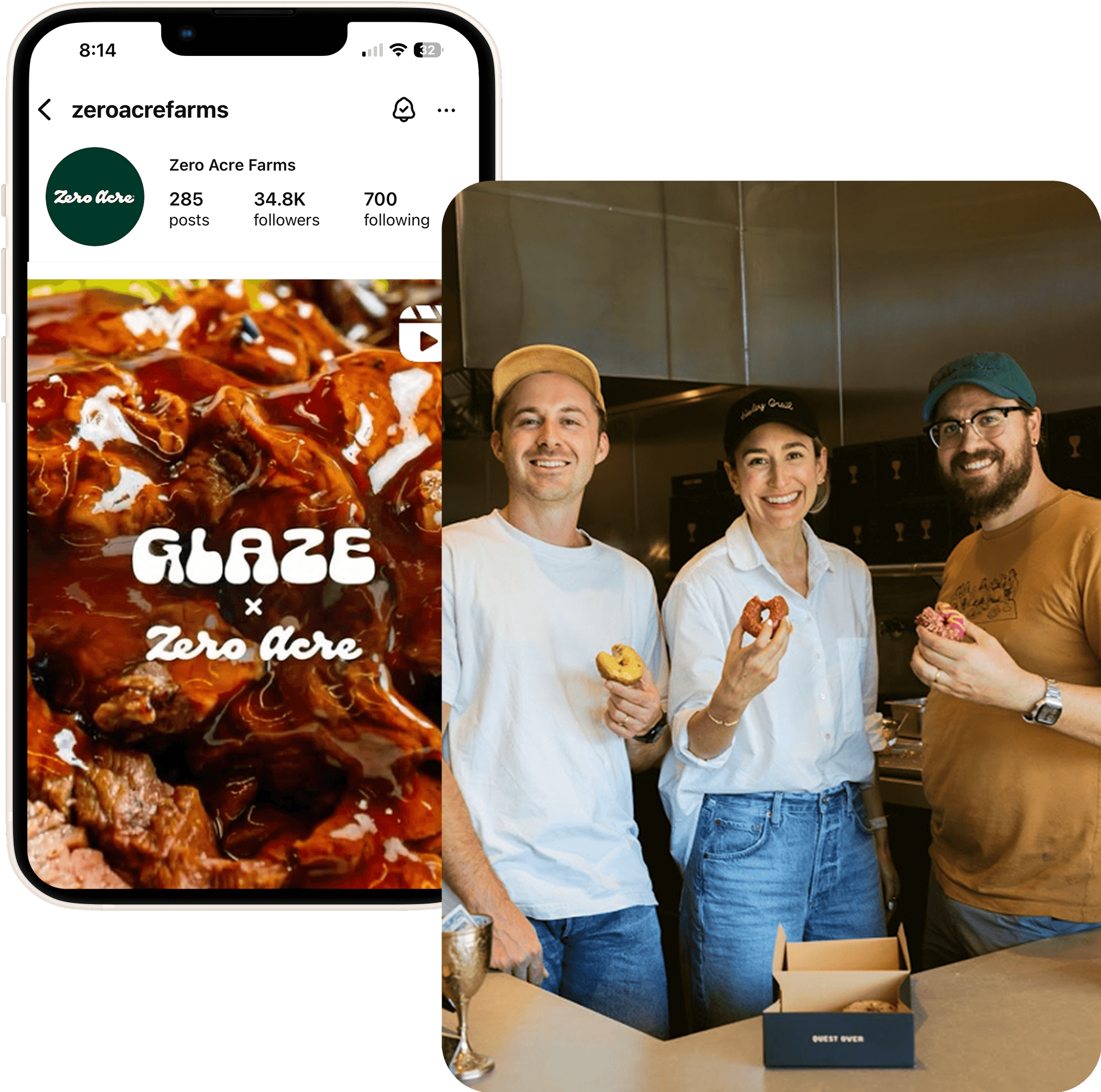 Social media storytelling on phone showing Zero Acre Farms partnership
